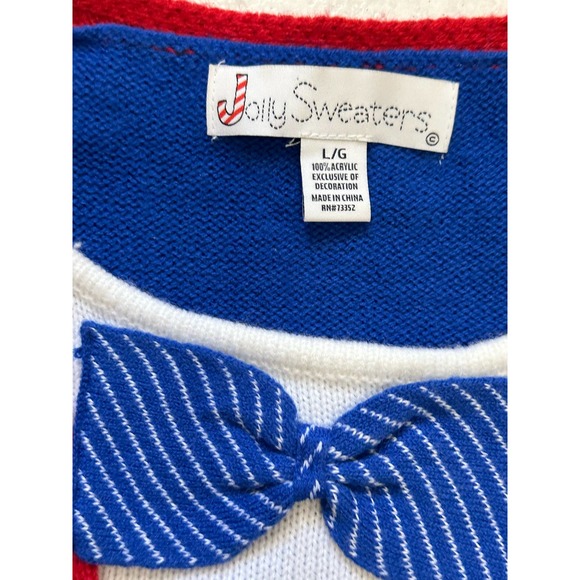 Jolly Sweaters Bright Blue Christmas Sweater W/ Bow - Picture 2 of 6